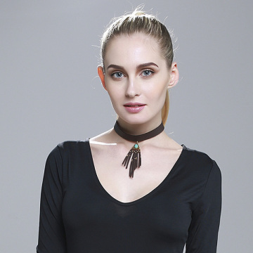 Fashion Leather Choker Necklace Suede Tassel Collar Necklace