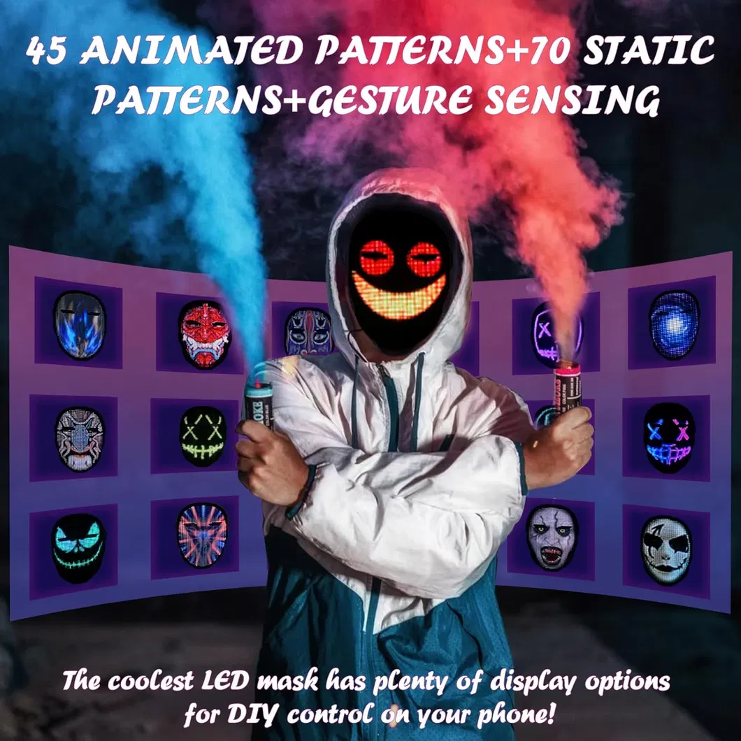 Customizable Bluetooth-Compatible LED Face Mask with Rechargeable APP Control