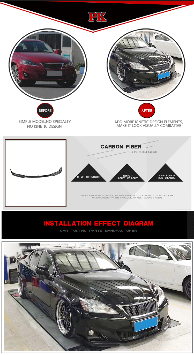 IS250 IS300 JC Style Carbon Fiber Front Bumper Lip for Lexus IS250 Base Sedan 4-Door 11-12