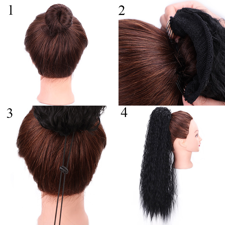 Aisi Hair Long Wavy Black Ponytail Hair Extensions Heat Resistant Synthetic Fiber Hairpieces with Two Plastic Combs