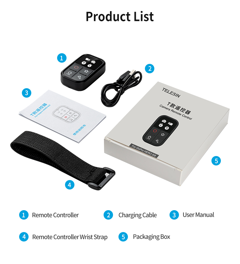 TELESIN WiFi Remote Control suitable for GoPro Hero 10 9 Max Hero 8 7 6 5 4 3 Black Hero 4 Session sports camera accessories