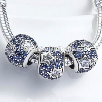 925 Silver Highly Polished Shining Round Jewelry Pave Zircon Charms Beads