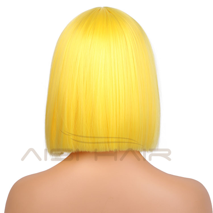 Short Heat Resistant Synthetic Yellow Bob Straight Fiber Hair Wigs For White Black Women Fashion Cosplay Wigs