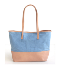 Custom large denim tote bag with leather handle