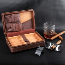High-End Luxury Wooden Cigar Box with Leather Wrap - A Multifunctional Portable Humidor