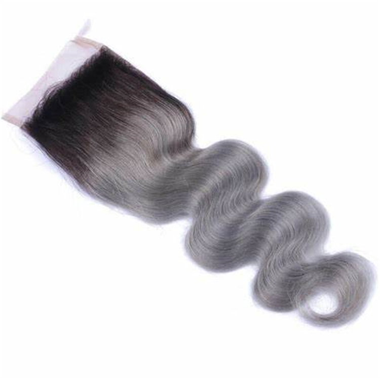 10A Grade Raw Indian Hair Ombre 1b/grey Color Remy Human Hair Bundles With Closure