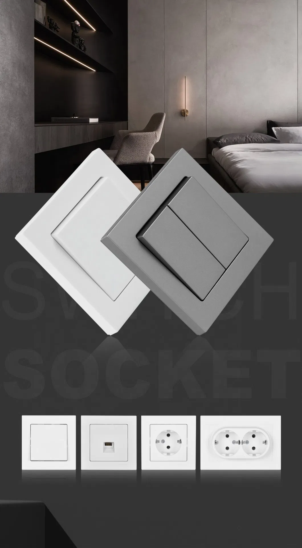 2-Key Power Switch with 10A 250b Illuminated Concealed Installation of Elendax