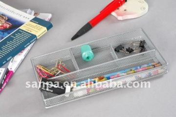 Metal Mesh 4 Compartments Desk Stationery Organizer Holder