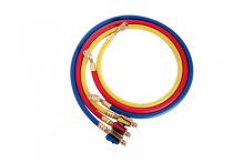 Refrigerant charging hose with ball valve