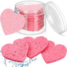 60pcs Heart-Shaped Compressed Facial PVA Sponge Pads: Ideal for Face Wash and Exfoliation
