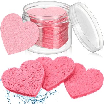 60pcs Heart-Shaped Compressed Facial PVA Sponge Pads: Ideal for Face Wash and Exfoliation