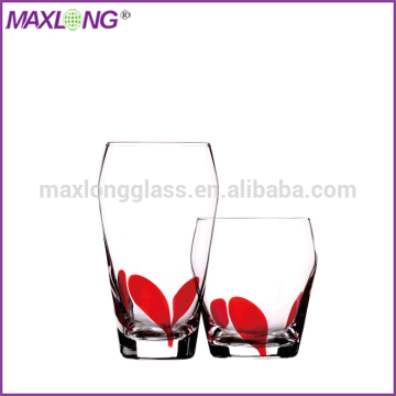 Handmade Mouth Blown Tumblers with Red Swirl