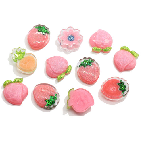 Nouveau arrivé en gros résine fruits décoration mode fleurs Flatback perles rose pêche bijoux ornement accessoires