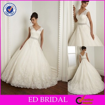 Latest A-line Crystal Belt Irish Lace Wedding Dresses For Mature Women