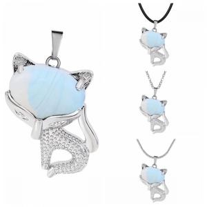 Opalite Luck Fox Collier For Women Men Healing Energy Crystal Amulet Animal Pendant Gemstone Jewelry Cadeaux