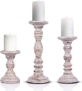 Rustic White Pillar Candle Holders
