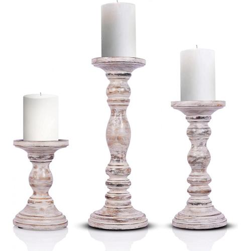 Rustic White Pillar Candle Holders