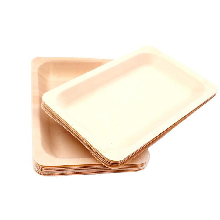 Non-toxic Disposable Tableware Wooden Hi-q Dish Plate Biodegradable Bamboo Round or Square Shape Natural Spots Plant Pattern