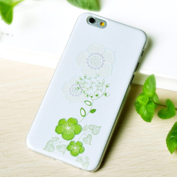Hard PC transparent phone cases with green beautiful flowers for iphone 6