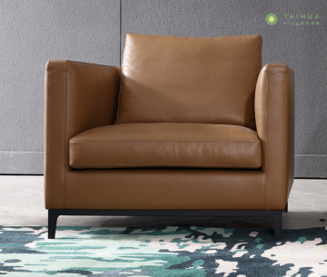 Light Tan Leather Cushion Single-seat Sofa