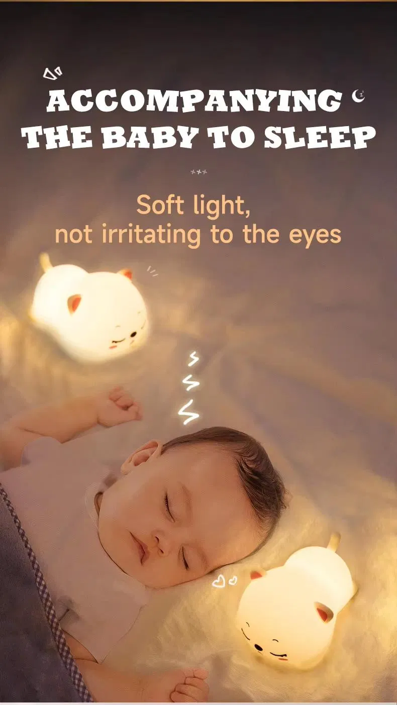 Adorable Sleep Cat Cartoon Silicone LED Night Lights for Kids′ Rooms Night