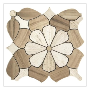 Tumbled Anti Slip White Wood Marble Lotus Mosaic