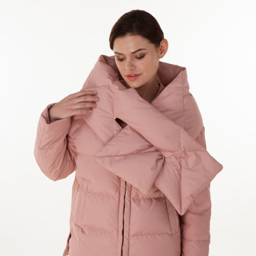 Pink down jacket with down collar