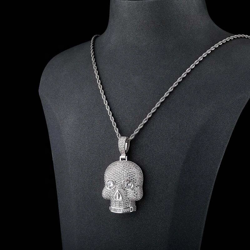 New Skull Pendant Necklace Gold Color Tennis Chain High Quality Ice Micro Pave Cubic Zirconia Hip Hop Fashion Necklace Jewellery