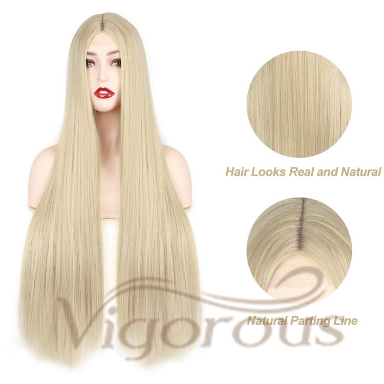 Vigorous High Quality Cheap Price Long Silky Straight Wave Blonde Middle Part Cosplay For Black Women Synthetic Hair Wigs