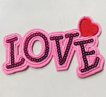 Pink color love sequins patch