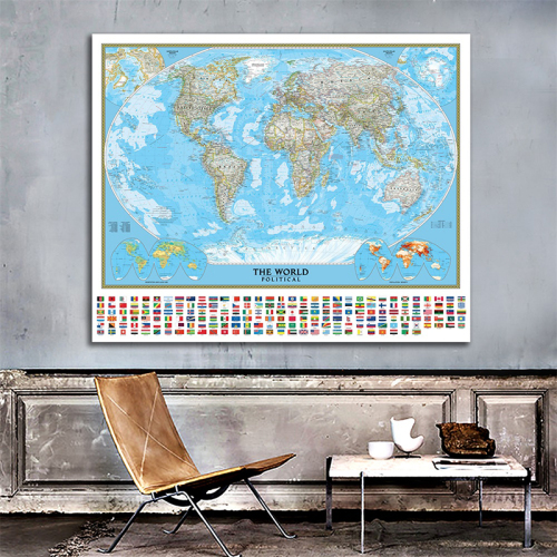 World Map Poster 150x100cm The World Political Map with Vegetation Cover and Population Density Goode Projection for Education