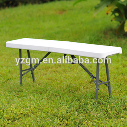 Blow molded plastic portable bench, plastic material folding bench, factory supply HDPE blow molding furniture, YZ-ZD123
