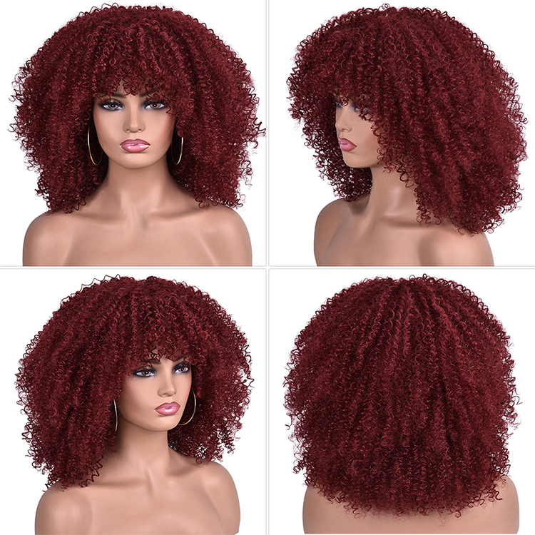 Factory wholesale hair  with bangs for black women african omber glueless cosplay high temperature short wigs wave synthetic wig