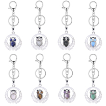 Gemstone Waterdrop Cabs Silver Owl Pendant Keychain Lobster clasp