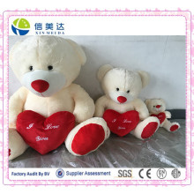Beige Stuffed Plush Teddy Bear with Red Heart Toy