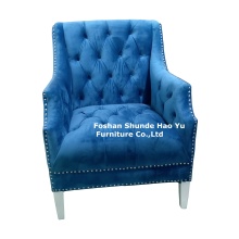 LC181  tufted blue velvet accent chair high back accent arm chair