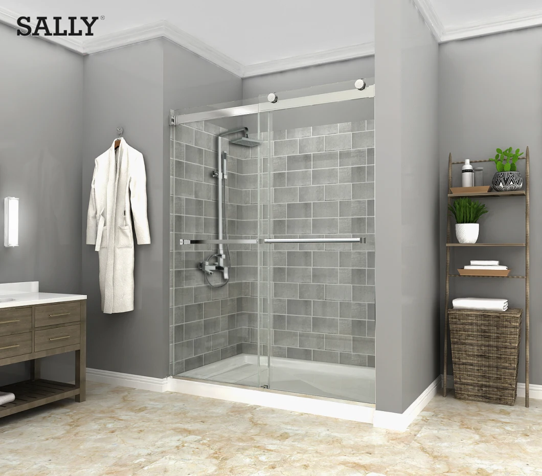 Sally Bilik Mandi Bathtub Rectangle Bathscreen Barn Door Glass Tempered Double Digilap Chrome Sliding Bypass Pintu mandi mandi