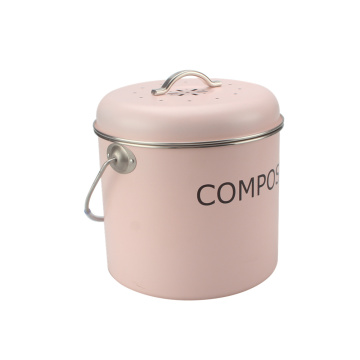 Balde de composto para cozinha em pó de creme vintage com tampa