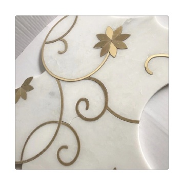 Top Rank Brass Waterjet Cut Mosaic Mixed Marble Tile