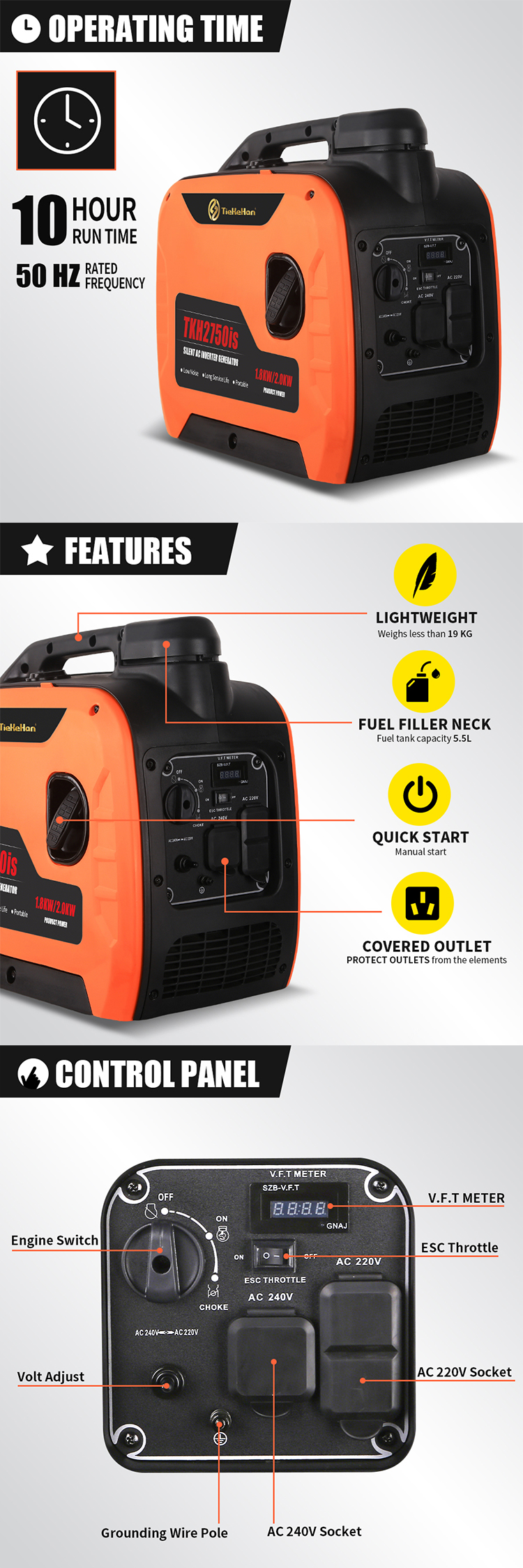 Generador de gasolina portátil para exteriores Outdoor Portable Gasoline Generator