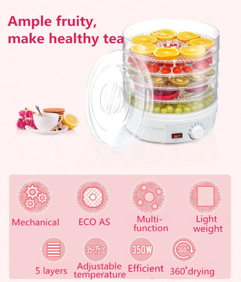 Wholesales 5 Trays Home Use Small Food Dehydrator/Fruit Dryer/ Food Dryer, Adjustable Temperature Vegetable & Fruit Dehydrator