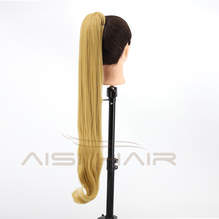 Aisi Hair Vendor Long Straight Curly Wave End Magic Paste Blonde Ponytail Hair Drawstring Synthetic Ponytail Hair Extension