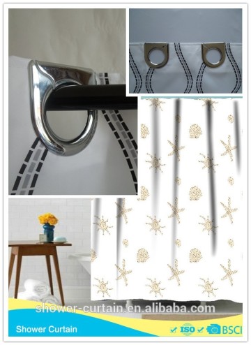 polyester hookless seashell shower curtain