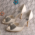 Rhinestone Ivory Peep Toe Heels para la boda