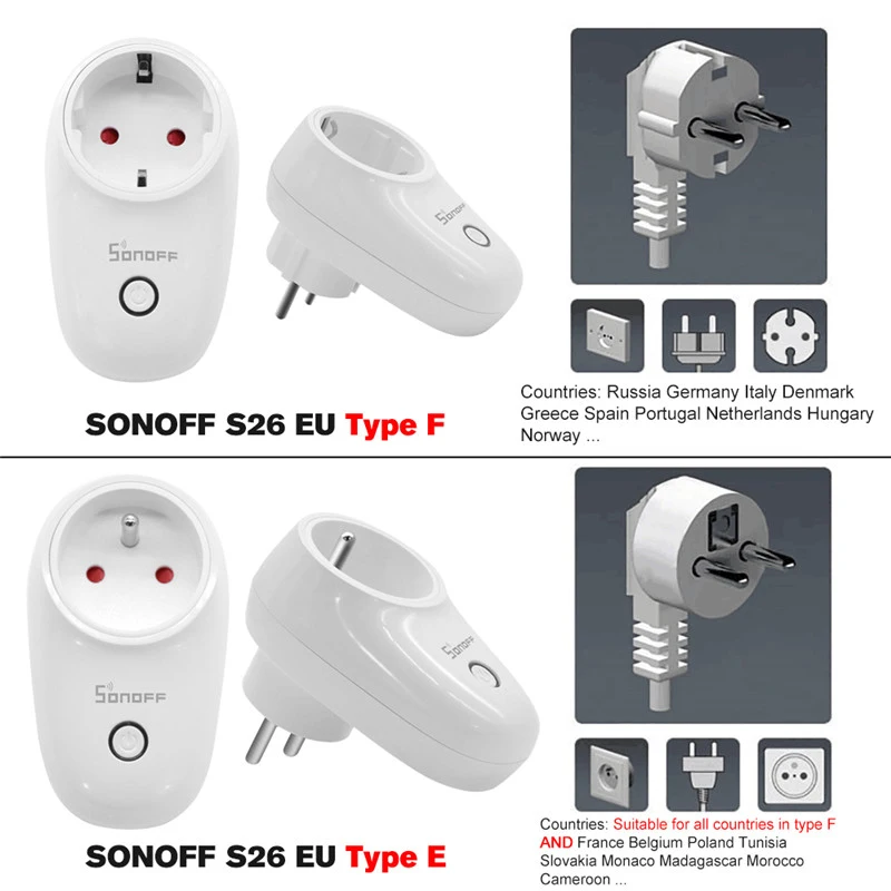 Smart Home Sonoff S26 WiFi Smart Socket Wireless Plug Power Switch for Amazon Alexa Google Assistant Ifttt Us/UK/Cn/Au/EU