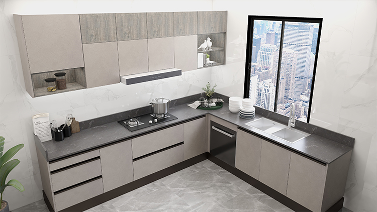 Modern minimalist gray kitchen solid wood kitchen cabinet 