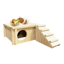 Wooden Hideout House with Ladder for Guinea Pigs, Hamsters, and Gerbils