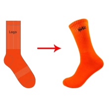 High Quality Custom Crew Embroidery Orange Ribbed Cotton Mens Socks