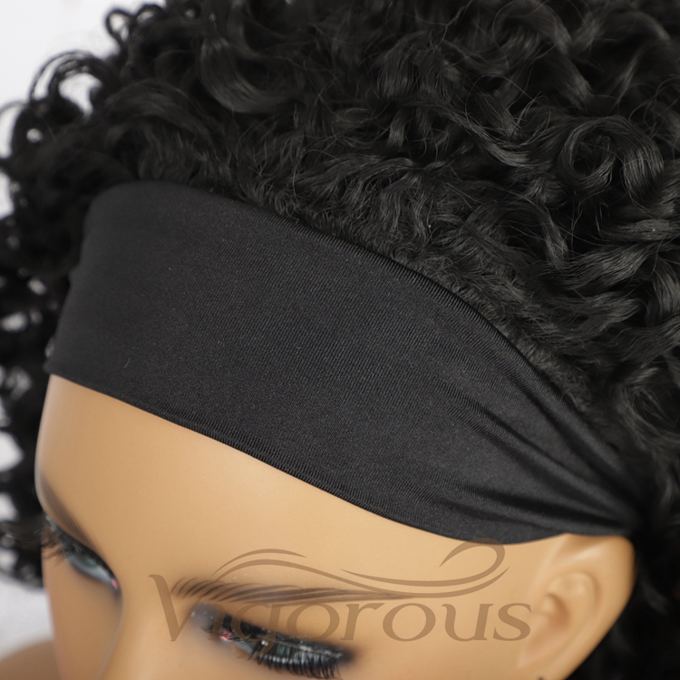 Wholesale Best Manufacturers Spiral Curly For Black Women Good Quality Cheap Headband Black Short Afro Hair Synthetic Wigs Curly