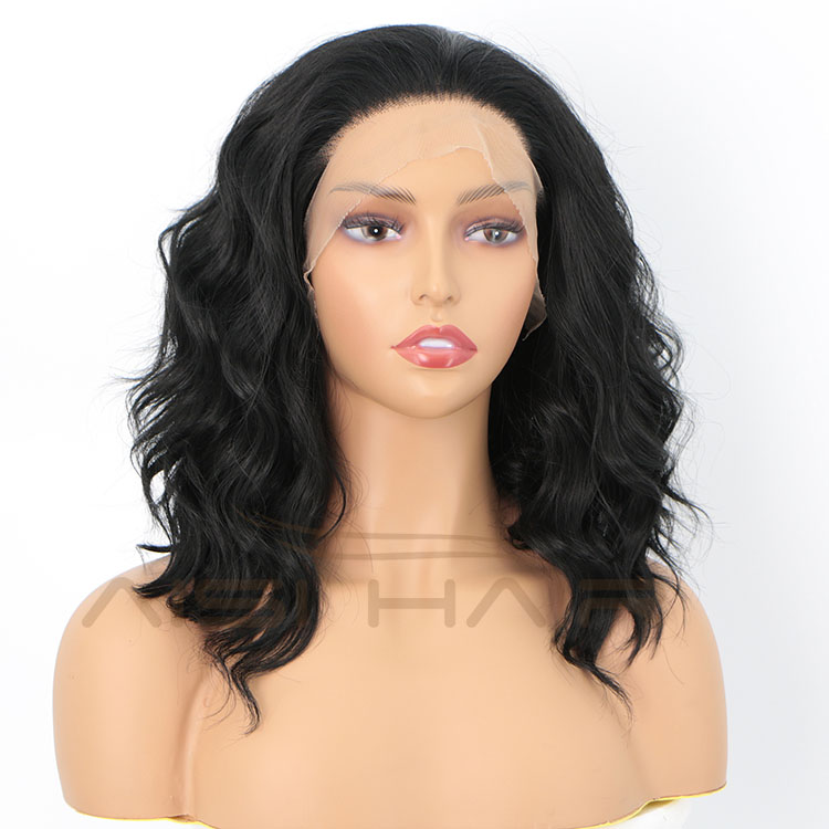 Aisi Hair New Design 16 Inch Body Wavy Natural Black Wig Long Wavy Swiss Lace Wig Synthetic Lace Front Hair Wigs For Black Women